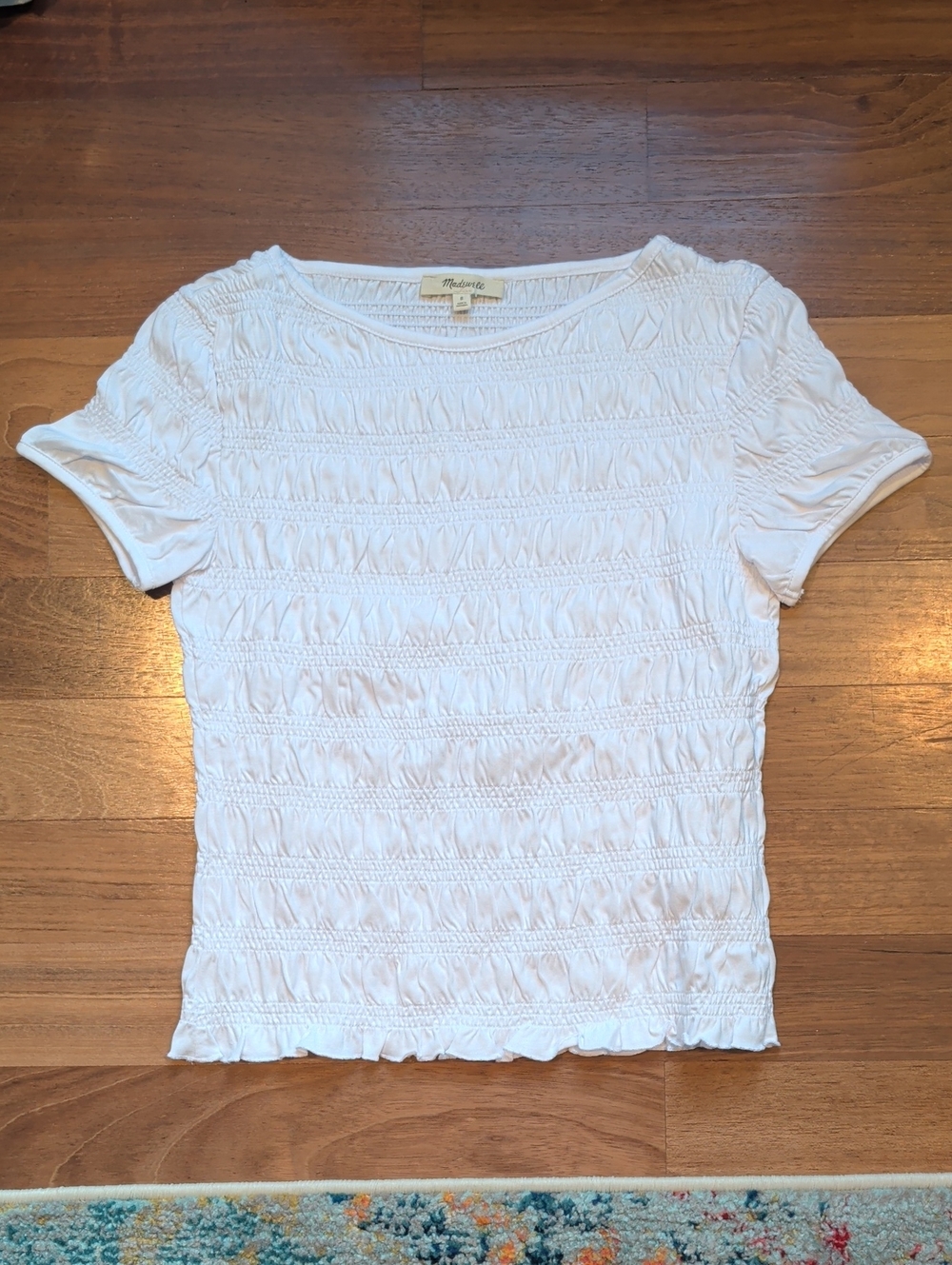 Madewell White Smocked T Shirt Sz S NWT